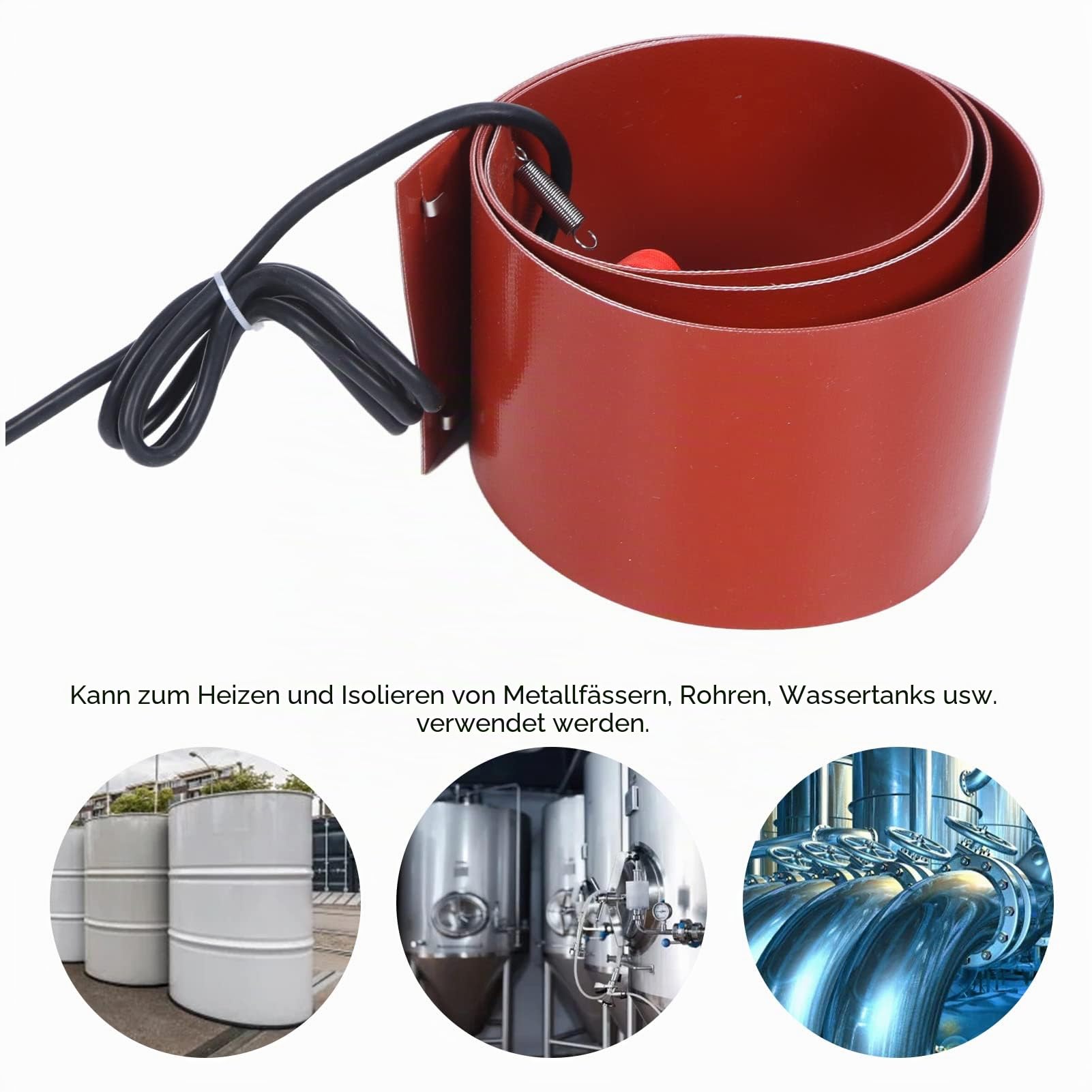 Fasswärmer aus Metall, Fassheizband, Silikon, 200 L, 1000 W, 30-150 ℃, 125 Mm X 1740 Mm, Fasswärmer-Heizband-Pad (EU-Stecker 220 V)
