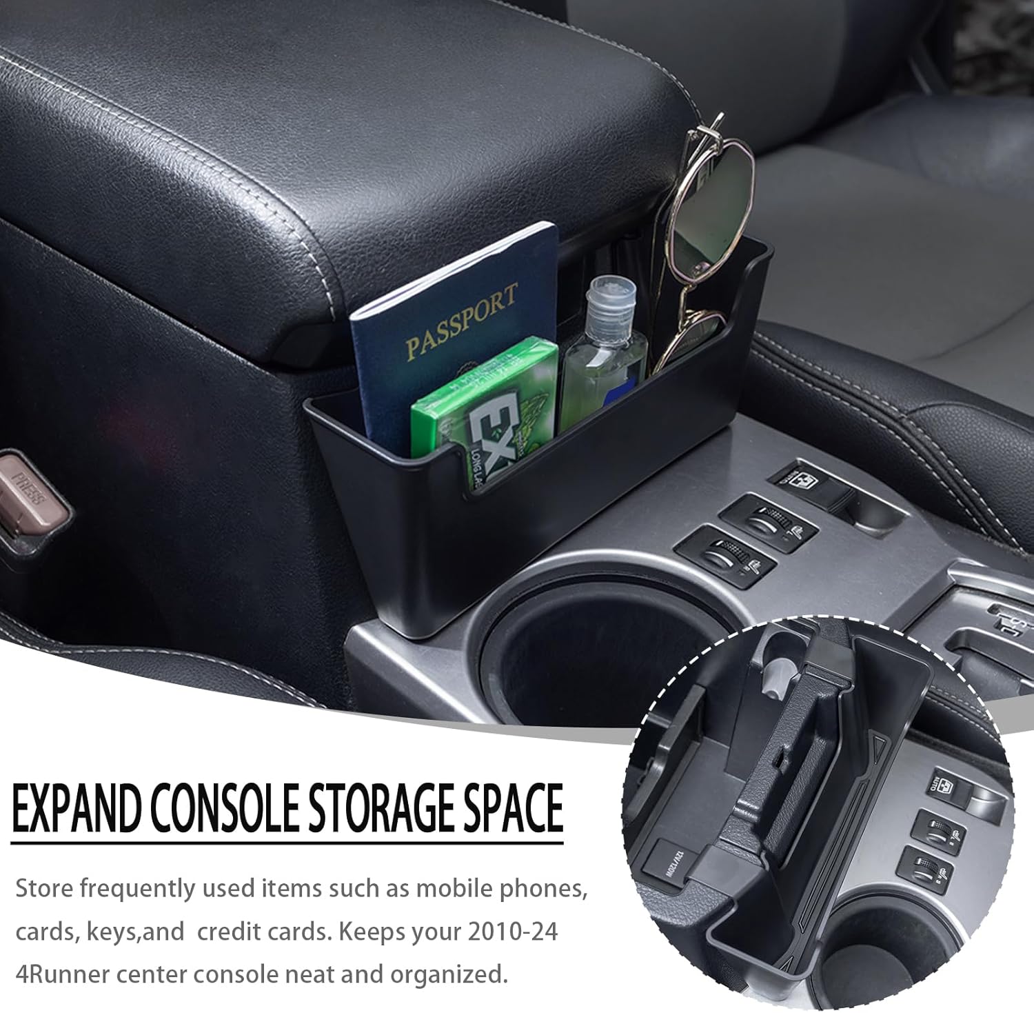 JDMCAR Center Console Organizer Compatible with Toyota 4Runner Accessories 2010-2024 Hanging Armrest Box Storage Tray Interior Accessories