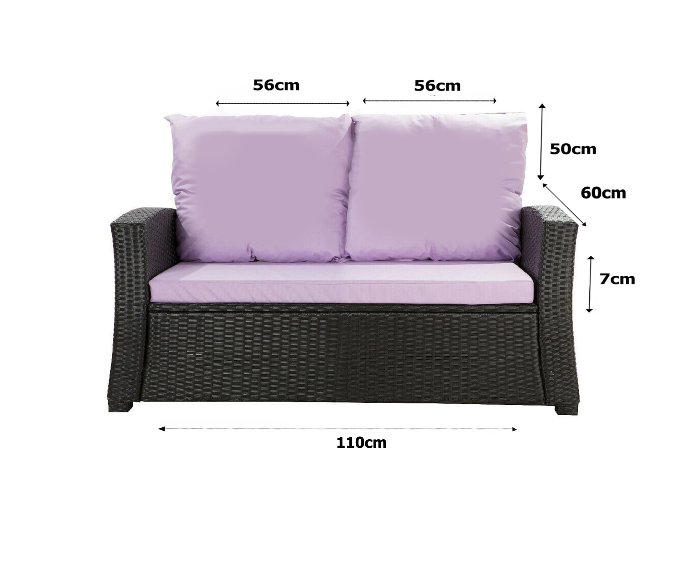 SET Cuscini da Giardino in Rattan 4-5 Posti – Per Divano, Sedia a Dondolo e Salotto, Comodi per Interno ed Esterno, Poliestere - Impermeabile (Viola chiaro, 110x60x50 / 2x 50x56)