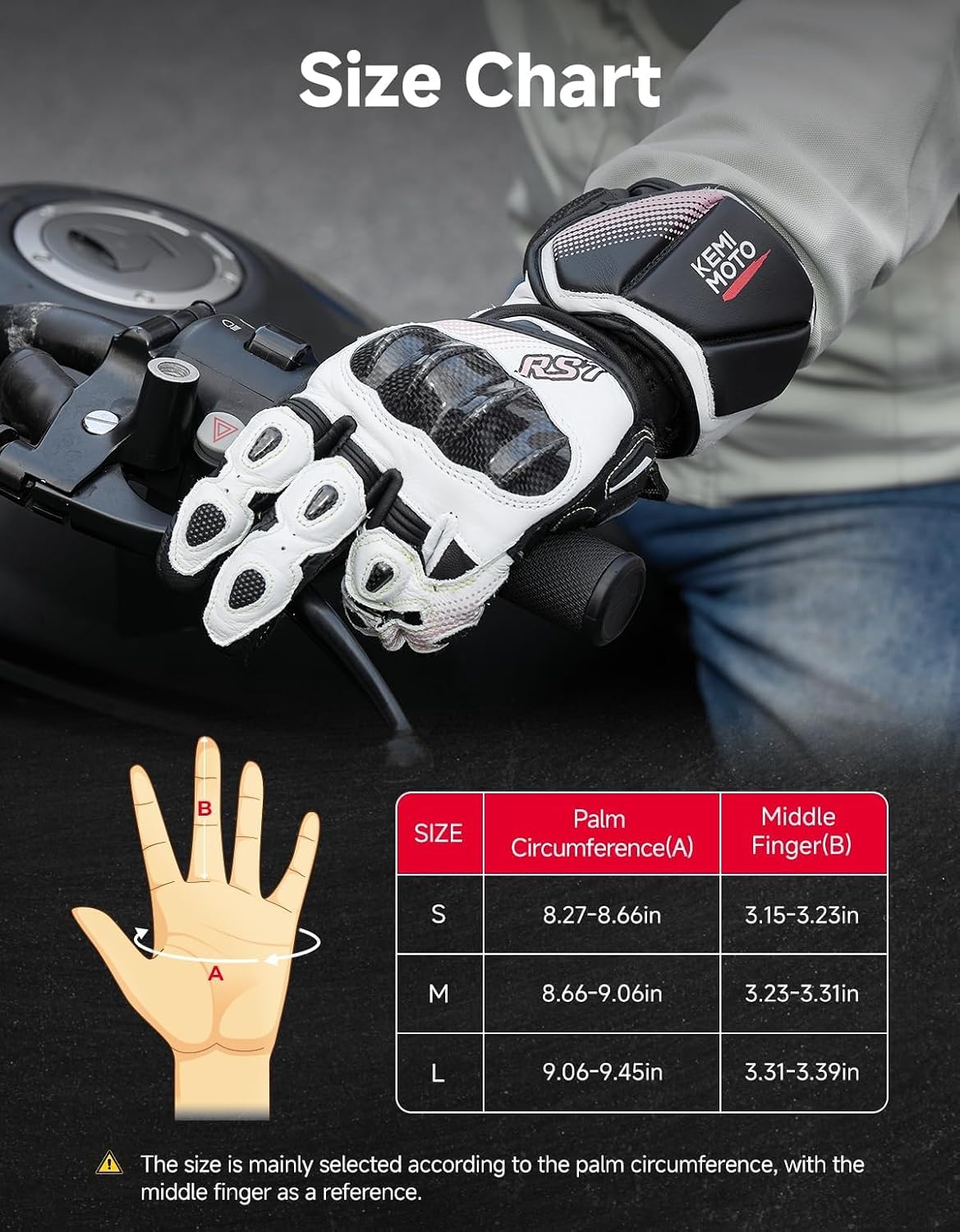 KEMIMOTO Women Leather Motorcycle Gloves, Soft Leather Riding Gloves with Carbon Fiber Knuckle Protection, Anti-Slip Grip for Street Bike Dirt Bike Outdoor Riding