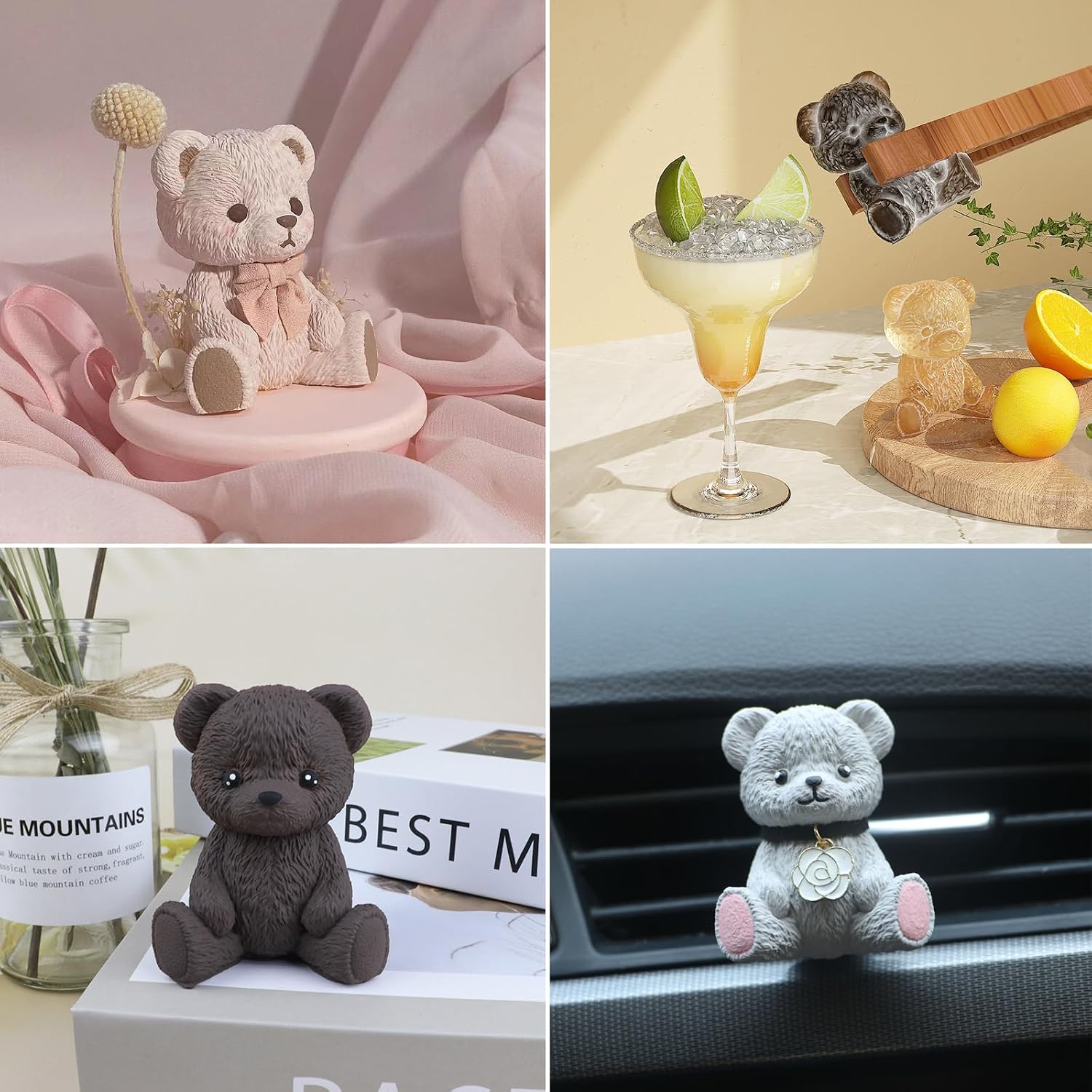 Bear Resin Molds, 2PCS 3D Bear Silicone Moulds for Resin Casting, Cute Animal Epoxy Resin Mold for Fondant Chocolate Candy Cake Candle Soap Craft Home Decor