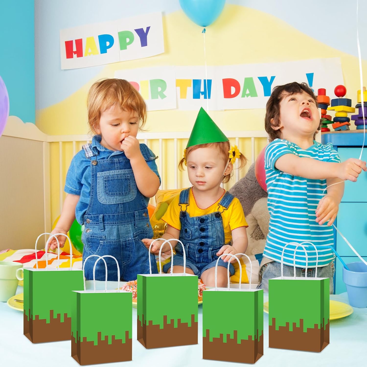 24Pcs Pixel Theme Party Favor Bags Video Game Party Supplies Pixel Paper Gift Mining Theme Goodie Bags with Handle Gamer Birthday Treat Candy Bag for Kids Pixelated Birthday Baby Shower Decoration