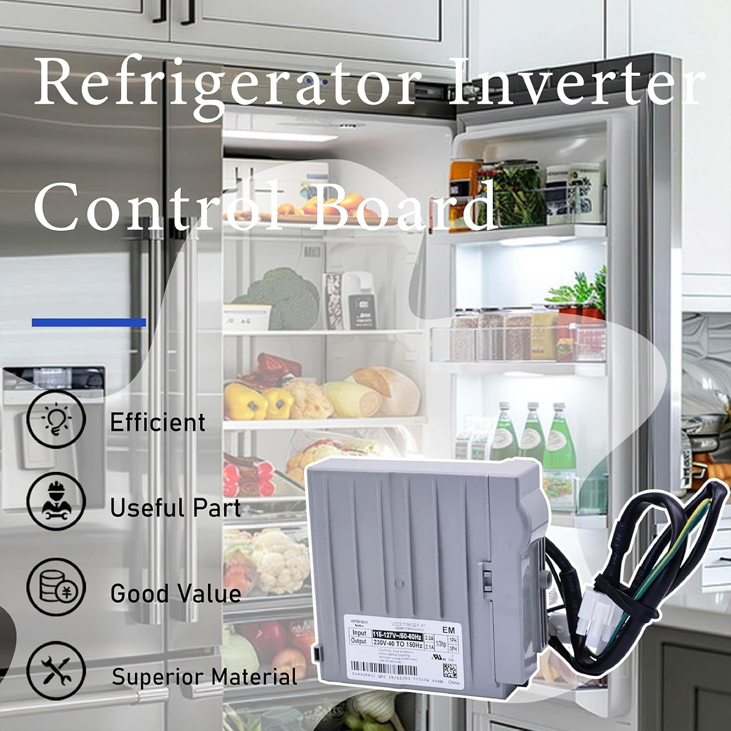 Refrigerator Inverter Control Board 241577505 Compatible with Frigidaire Electrolux Kenmore Crosley,VCC3 1156 QA F 06 Replace 7241577505,1512577,AP4393275,PS2361242,EAP2361242,519306005
