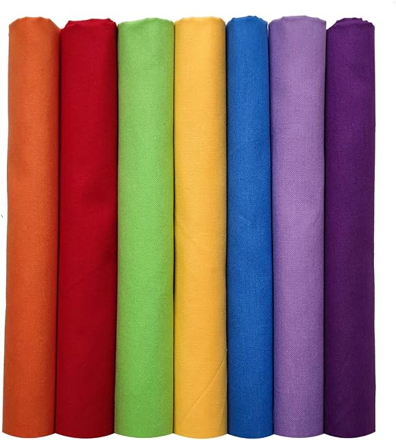 Qililandiy 7pcs Rainbow Colours Fat Quarter 100% Cotton Fabric for Sewing Crafting Patchwork Quilting 18x22Inches