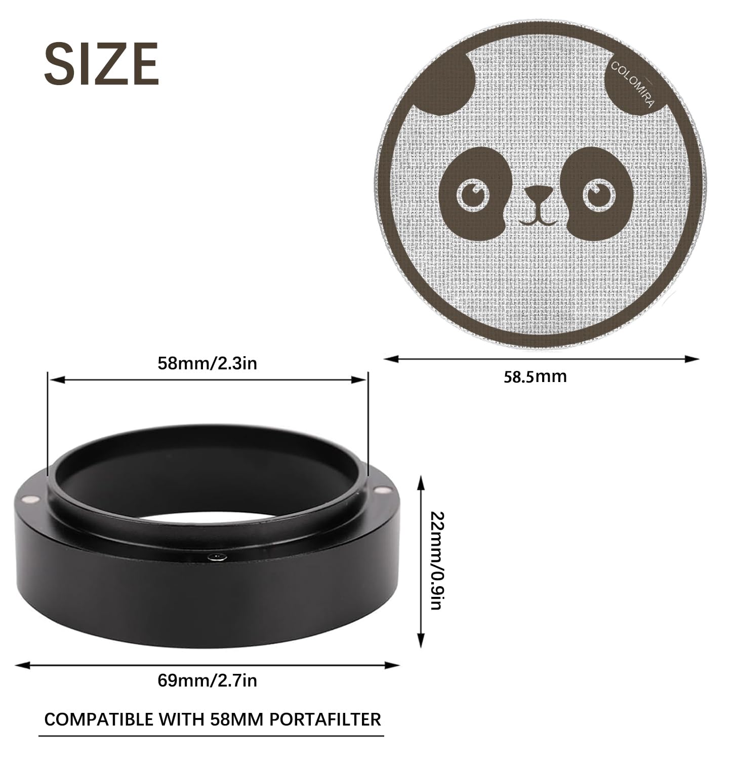 Colomira 58mm Espresso Accessories Kit, Dosing Funnel and Puck Screen Set, Magnetic Coffee Funnel, 58.5mm Reusable Espresso Puck Screen, Espresso Tools(Panda)