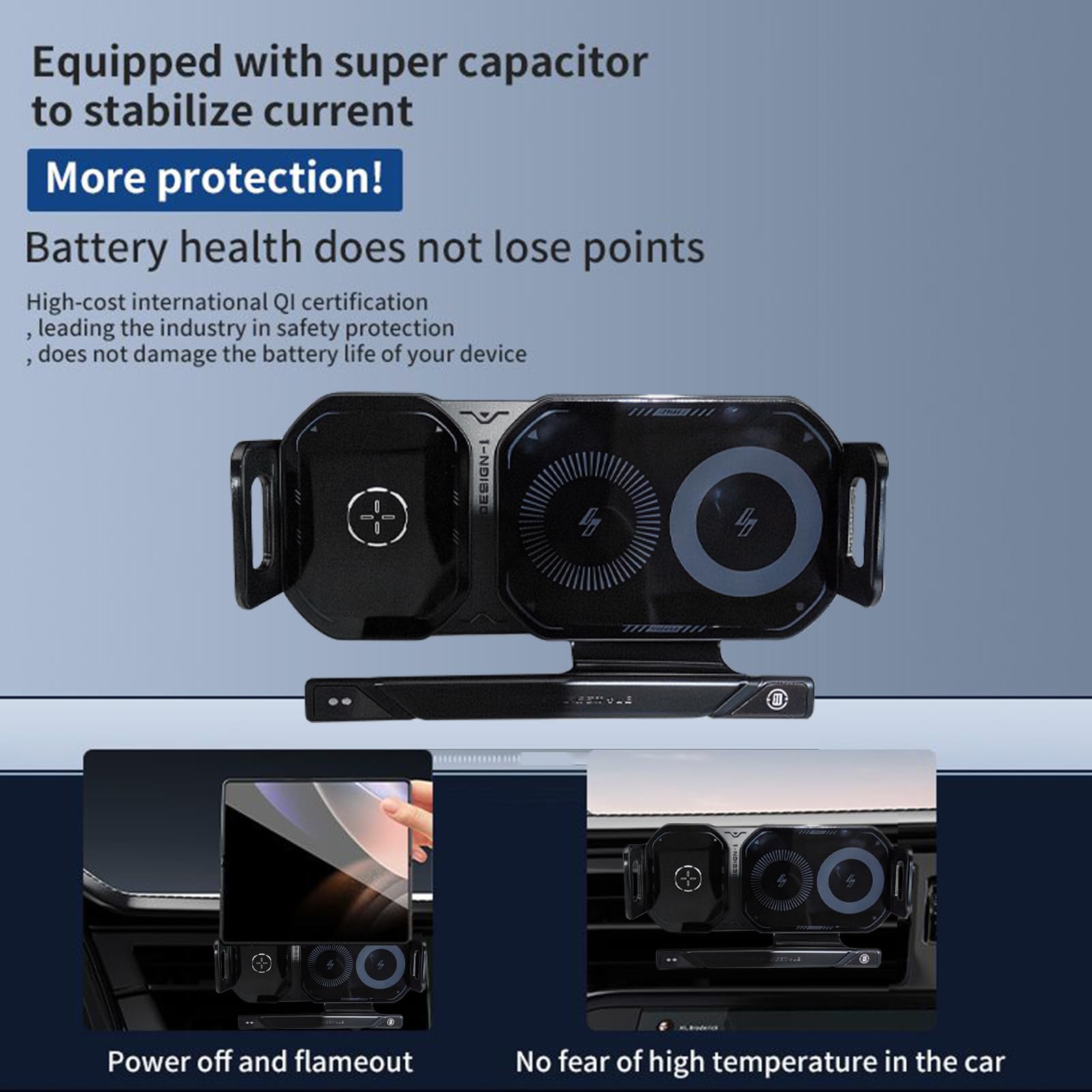 Caricabatterie Wireless Auto Caricatore da automobile per cellulare 15W | Supporto con ricarica wireless per auto per telefono Per navigazione, chiamate, viaggi e pendolarismo quotidiano