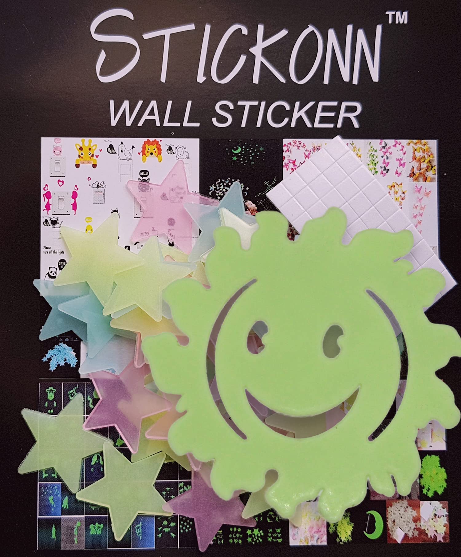 Stickonn Multi Green Colour Fluorescent Glow in The Dark Star Wall Sticker(50 Stars and 1 Sun, Size: 3x3 cm)