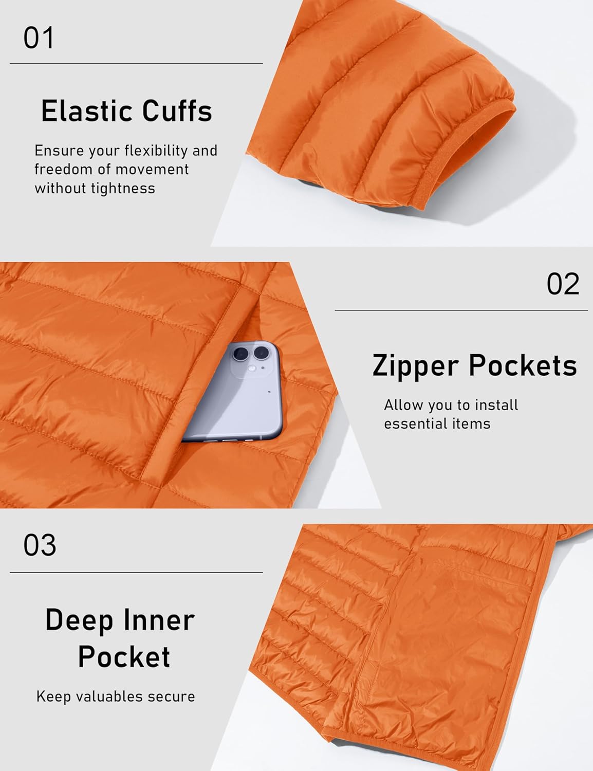 MAGCOMSEN Men's Lightweight Puffer Jacket Hooded Warm Winter Coat Quilted Lined Water-Resistant Full Zip Bubble Jackets - Image 6