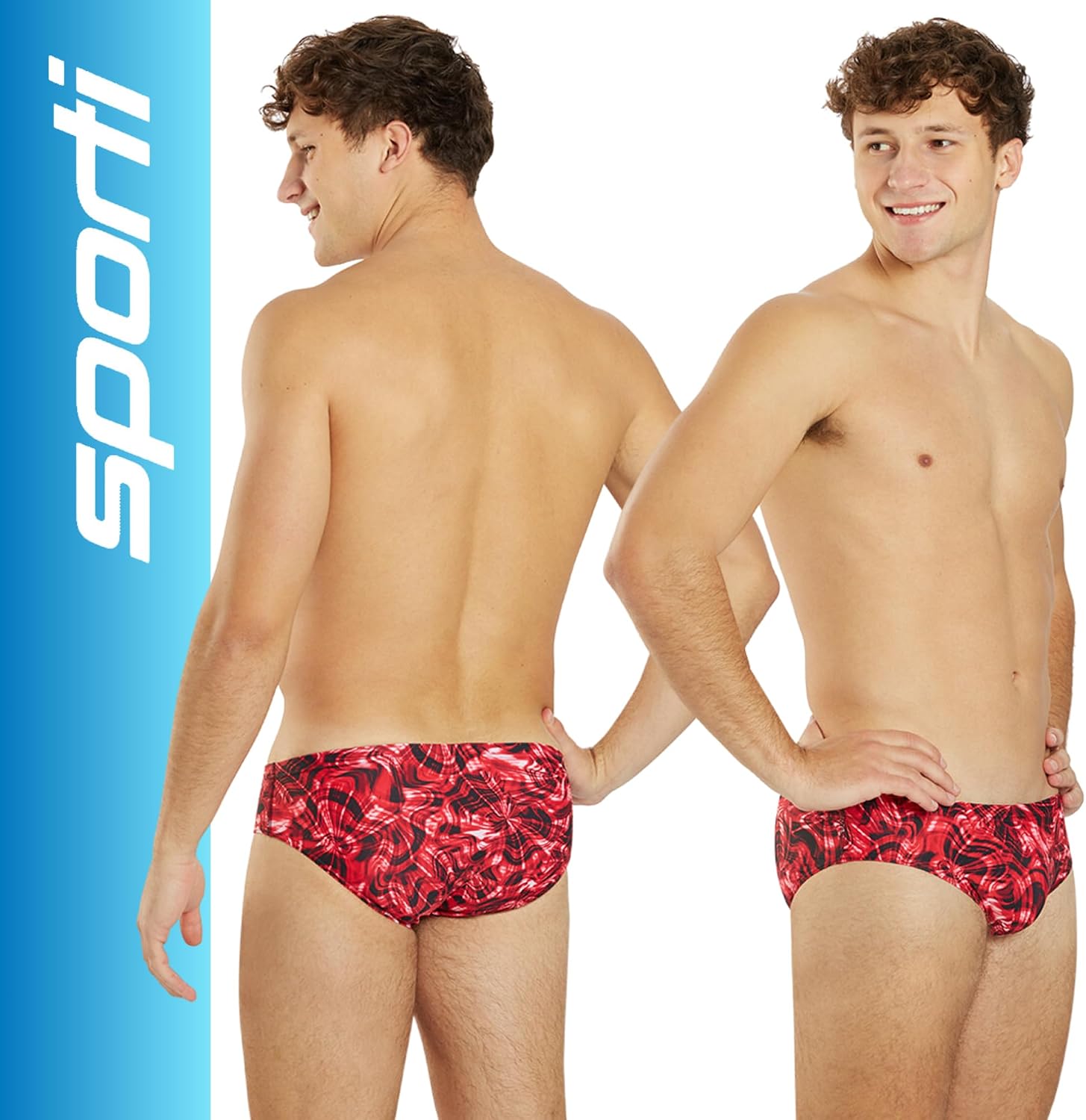 Sporti Boy's Swim Briefs - Printed Pattern, Chlorine Resistant, Quick Dry, UPF 50+ Adjustable Drawstring for Comfortable Fit