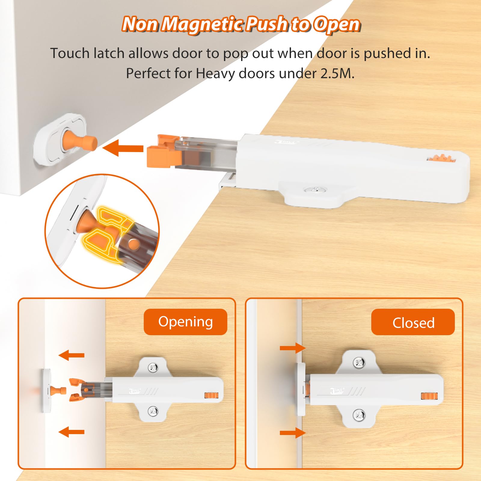 Jiayi Push Open Door Latches Heavy Duty 4 Pack White Touch Open Latch for Closet Closing Wardrobe Closure Spring Push Latch - Image 4