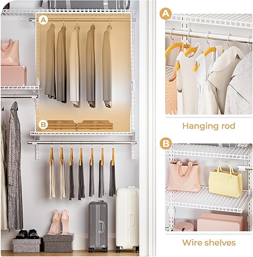 Miniatura 5 de Sistema organizador de armario de alambre, montado en la pared, 4.4 pies. Kit de armario personalizado para dormitorios, estantes de almacenamiento