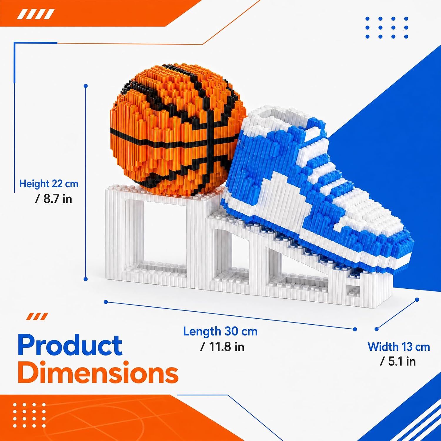 Basketball Shoe & Ball Building Blocks, 2730 PCS Mini Micro Bricks with Display Stand, Gift for Basketball Lovers