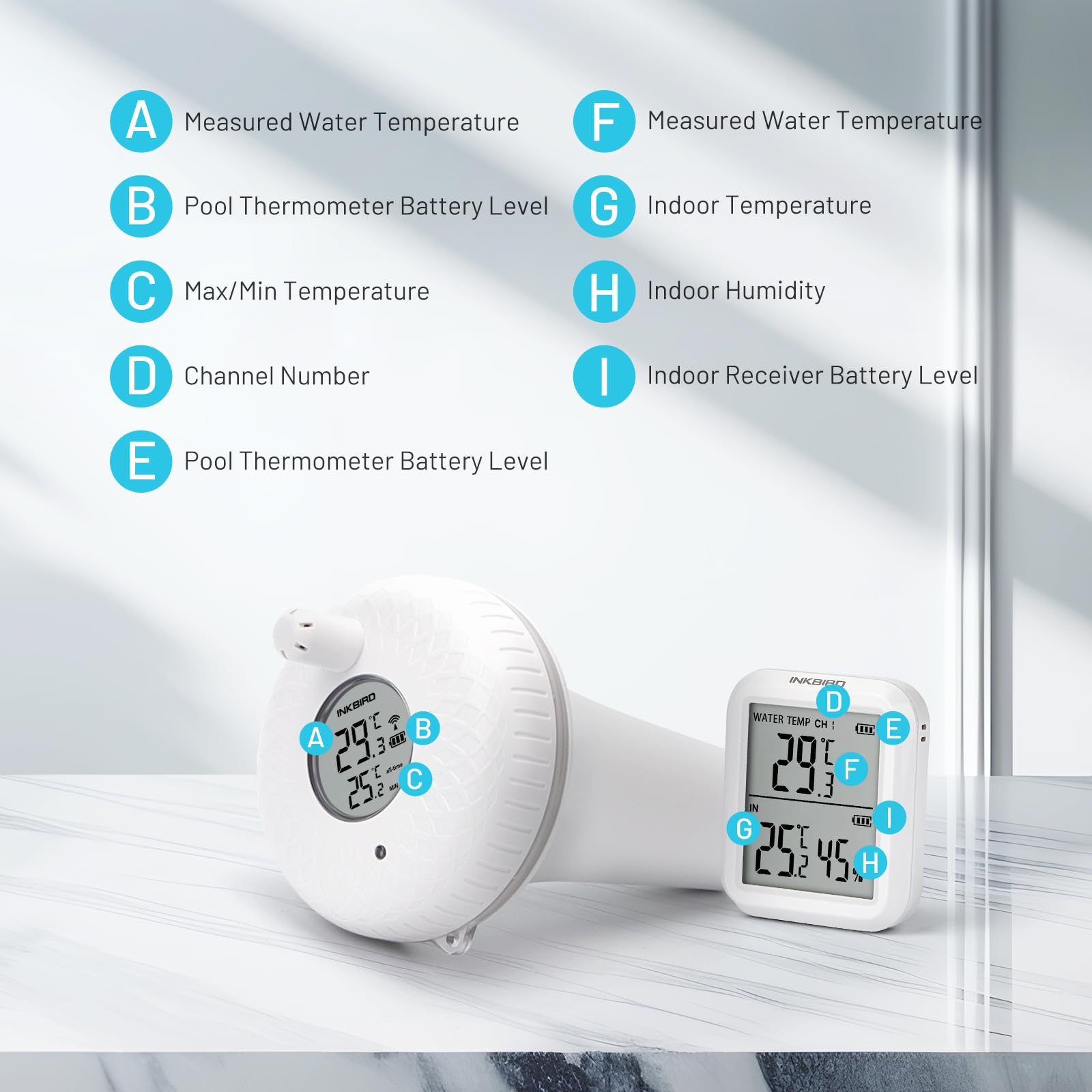 Inkbird Thermomètre de Piscine Flottant sans Fil avec Moniteur, Surveillance à Distance