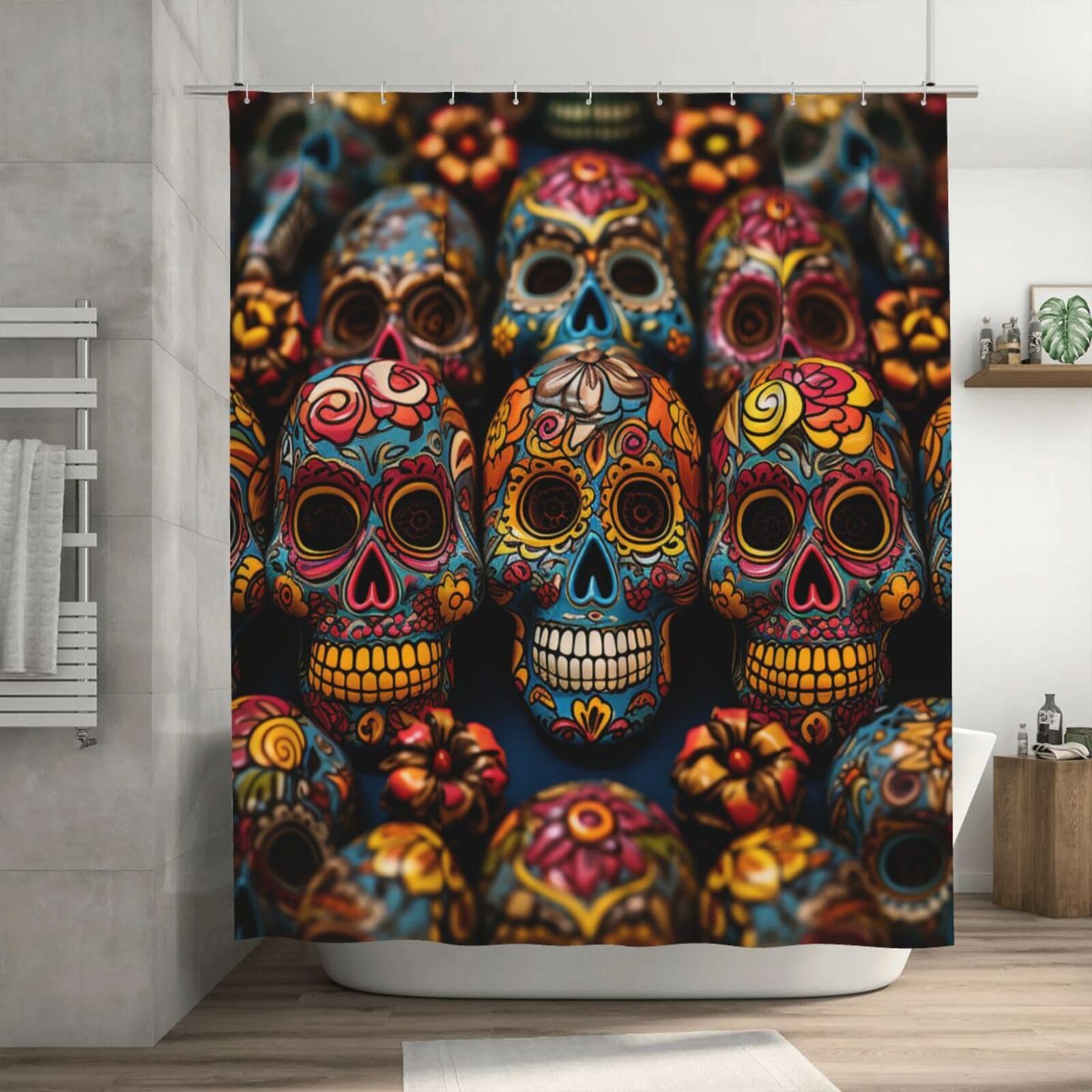Rideau de douche crânes en textile lourd haut de gamme 182 cm