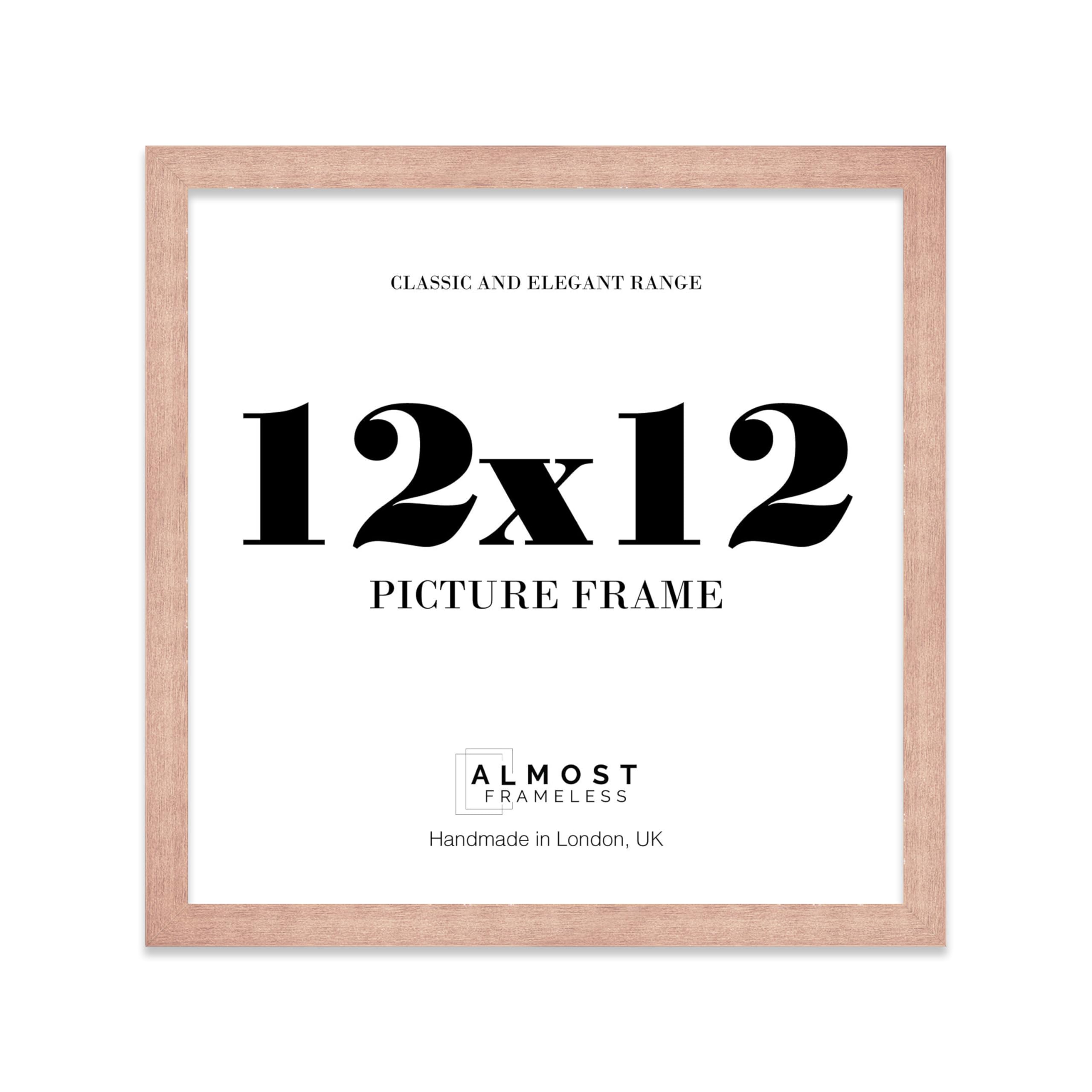 Almost Frameless 12x12 Copper Picture Frame 12"x12"(30.5x30.5cm) Poster, Photo, Artwork, or Print. Thin Edge Slim Frame Portrait and Landscape Display with Wall Hooks