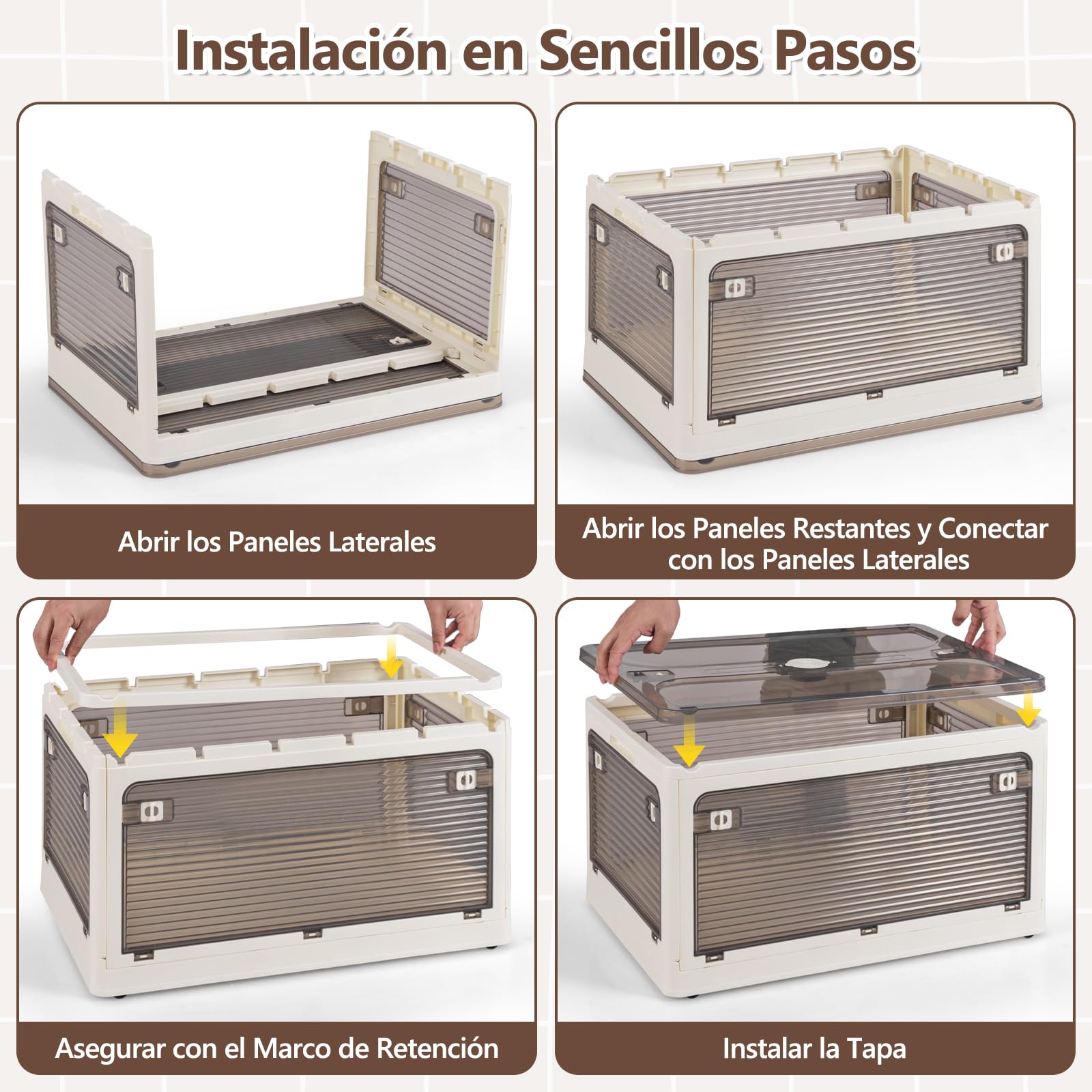 GOPLUS Caja de Almacenaje de 3 Niveles con Tapa y Ruedas, Cajas Apilables Plegables con 5 Puertas, Organizador de Almacenamiento 90/132 L para Salón Oficina Cocina (51,5 x 36,5 x 88 cm)