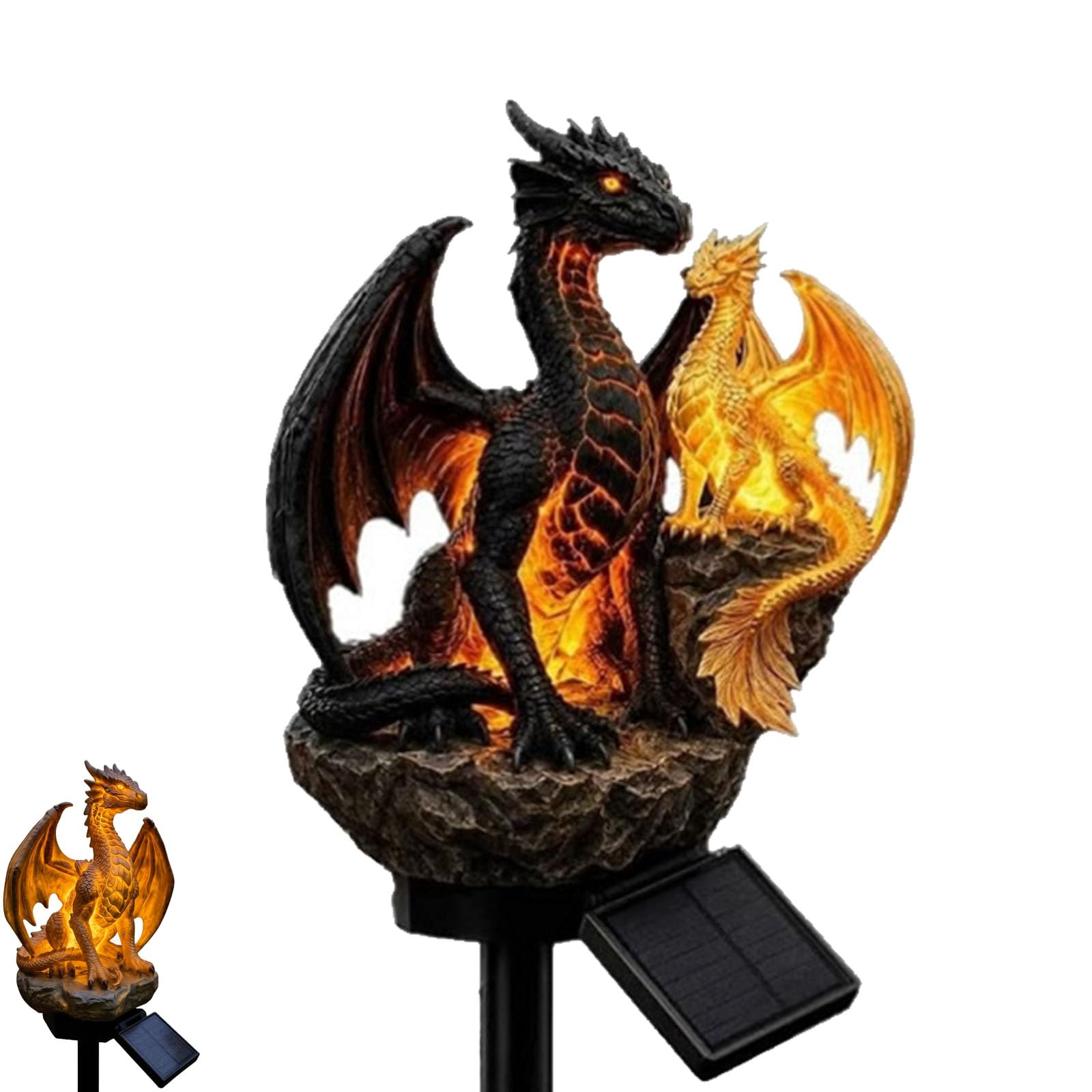 Solar Dragon Garden Statue Light, Dragon Garden Lights Solar (1, Double)