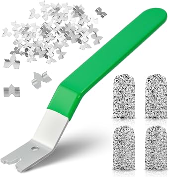 Glazier Push Points Setting Tool with 120 Glazier Points Easy-Grip Handle for Framing Glass, Pictures, Cross Stitch & Wooden Sashes Includes Rust-Resistant Iron/Zinc Push Points & 4 Finger Cots
