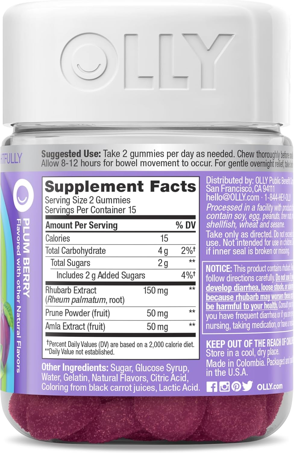 OLLY Keep it Moving Constipation Relief, Rhubarb, Prunes, Amla - Plum Berry Flavor - 30ct - Image 6