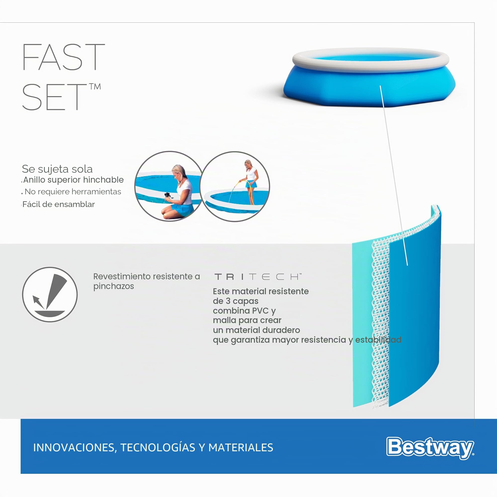 Bestway Fast Set Juego de Piscina con Bomba de Filtro, Azul, 305 x 76 cm