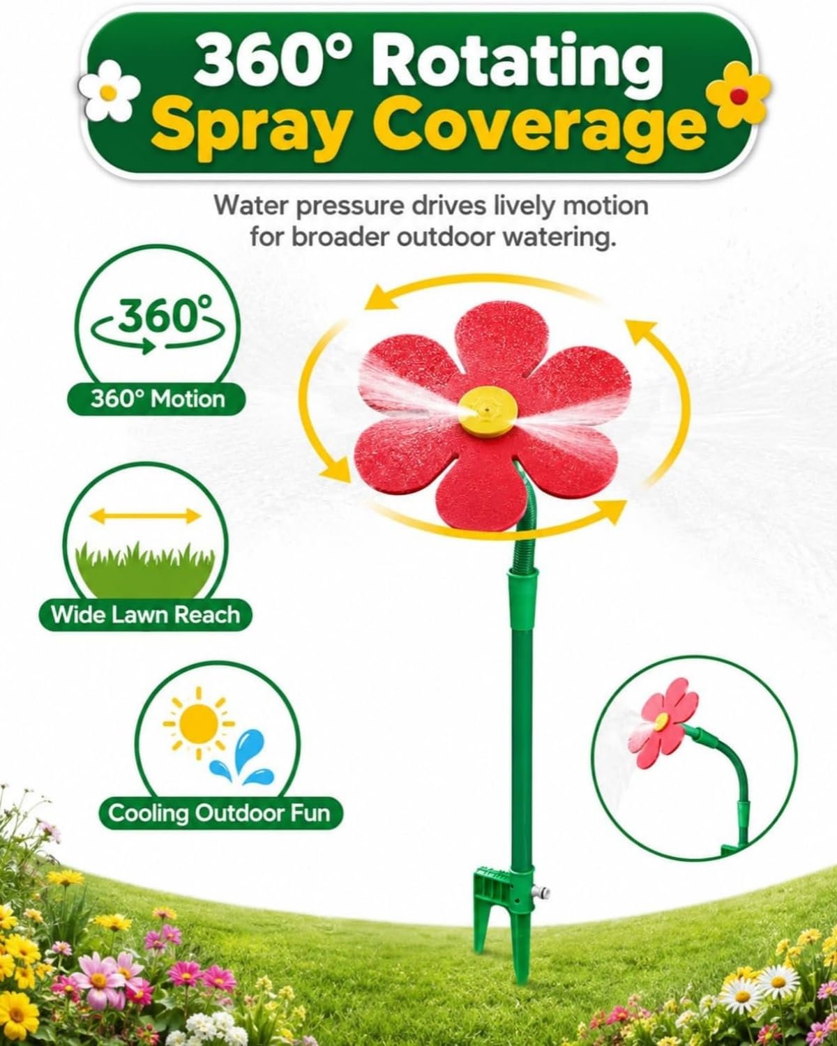 Irrigatore D'Acqua Gioco Girasole, Irrigatore Specifico Cani, Testina Rotante 360 Gradi Forma Fiore, Perfetta Irrigare Giardini Cortili Rinfrescare L'Ambiente Durante L'Estate (2pcs*Giallo)