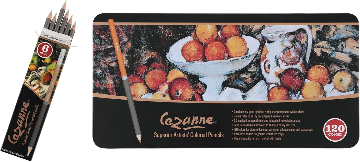 Creative Mark Cezanne Premium Colored Pencil Set With 6pk Colorless Blenders - Soft Wax Core Colored Pencils for Drawing, Blending, Coloring, Professional Artists & More! - 120-Count