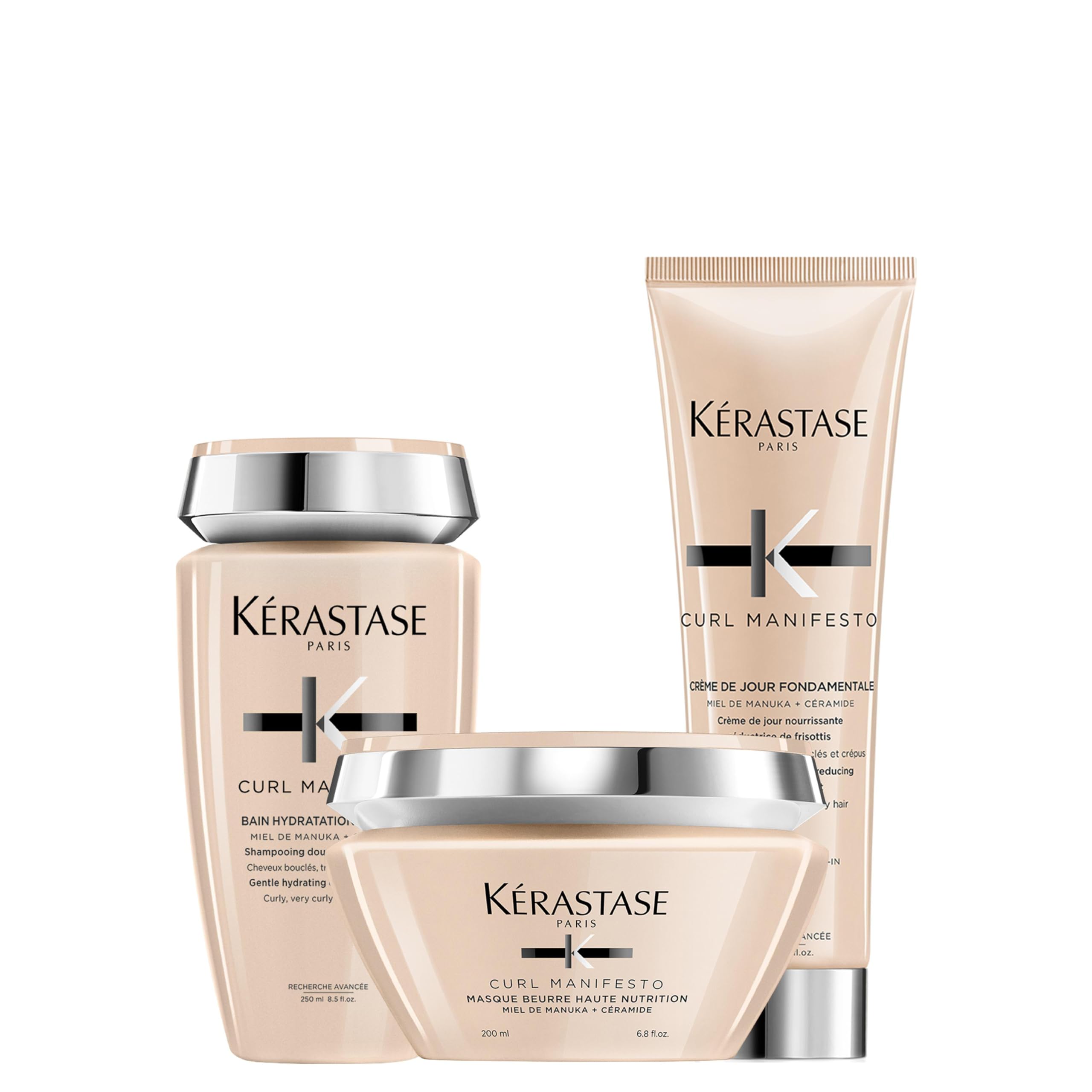 Kérastase, Curl Manifesto, Routine Idratante, Per Capelli Ricci e Crespi, Con Miele di Manuka & Ceramide, Shampoo Bain Hydratation Douceur+Maschera Beurre Haute Nutrition+Crema De Jour Fondamentale