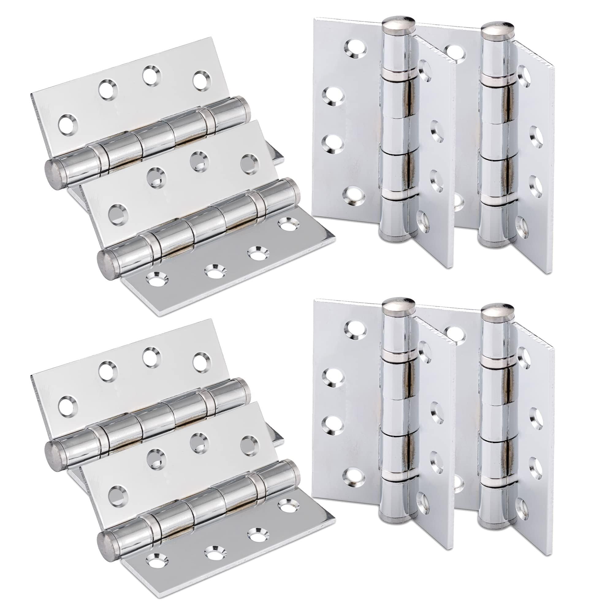 Xfort Polished Chrome 4 Inch (100Mm) Ball Bearing Hinges, Steel Door Hinge For Wooden Doors (4 Pairs)