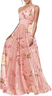 One Shoulder Bridesmaid Dresses for Wedding Chiffon A Line Pleated Long Formal Dress for Women