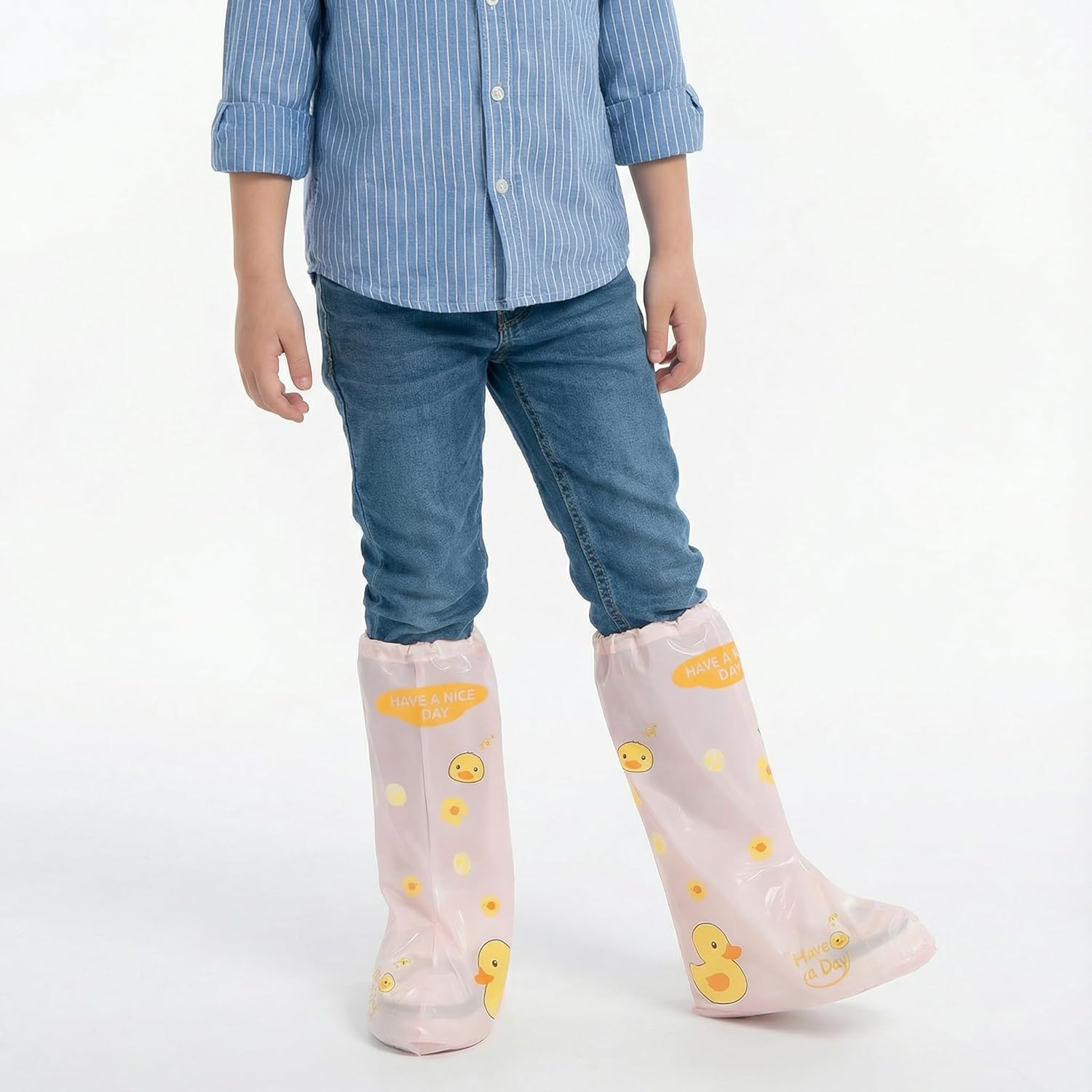 Kids Disposable Rain Shoe Covers, Waterproof Plastic Boot Covers with Cartoon Duck Print, Non-Slip Shoe Protectors for Children, 20 Pcs (10 Pairs)