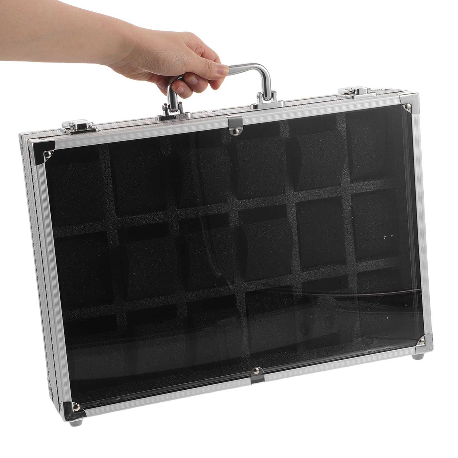 Twardy organizer na zegarki, 18 przegródek, aluminiowa teczka z wyściełanym wnętrzem i bezpiecznym zamknięciem, ochronna obudowa ekspozycyjna 15x11x3 cale