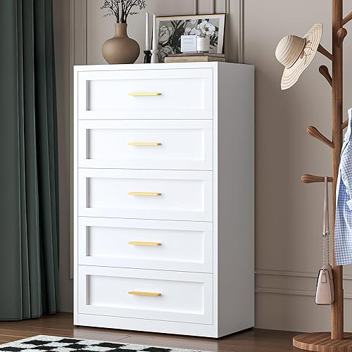 Vista 11 de Cómoda de metal negra de 5 cajones para dormitorio, cómoda alta negra y dorada para armario, cómoda de metal, cómoda y cómoda para sala de estar