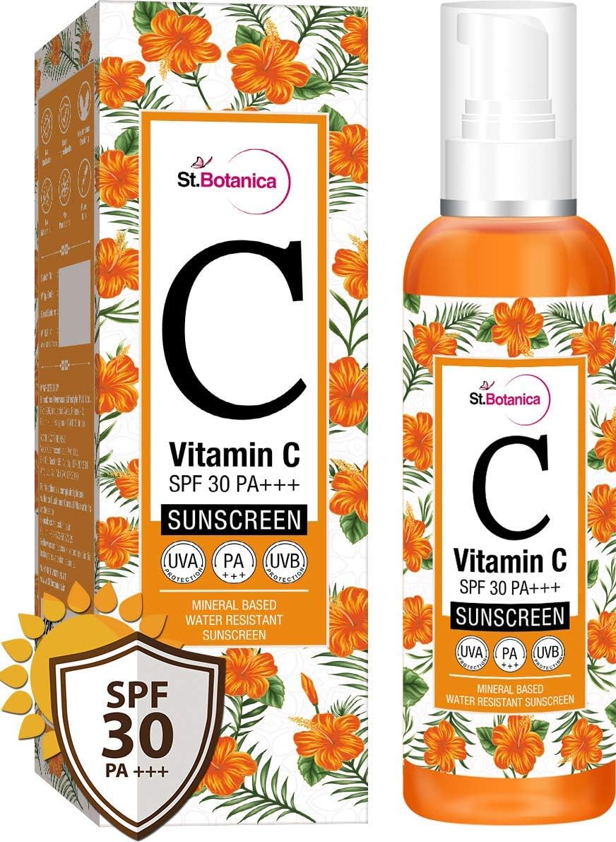 St.Botanica Vitamin C SPF 30 Pa+++ Sunscreen, 120ml with Stable & Effective Vitamin C & Broad Spectrum Sun Protection from UVA/UVB rays to give Bright Skin| No Parabens & Sulphates | Vegan