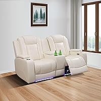 Vista 5 de Juego de sofá reclinable eléctrico con LED, juego de sofá reclinable de cuero, juego de muebles de sala con carga USB
