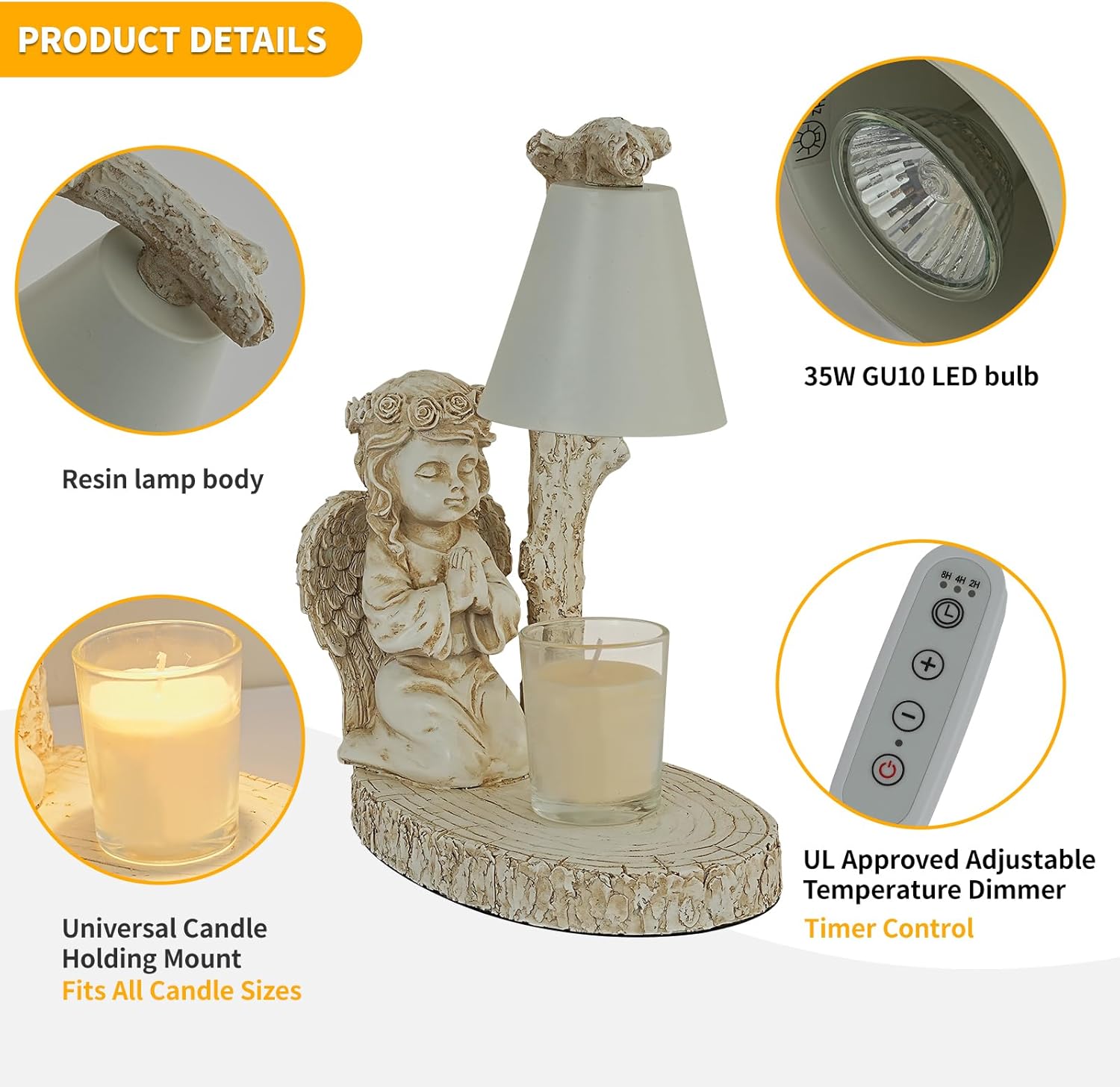 Wax Warmer Lamp - 10.5 Inch Angel Flameless Candle Warmer, Antique White Resin Fragrance Melter for Home & Bedroom, Safe for Kids/Pets with Bulb