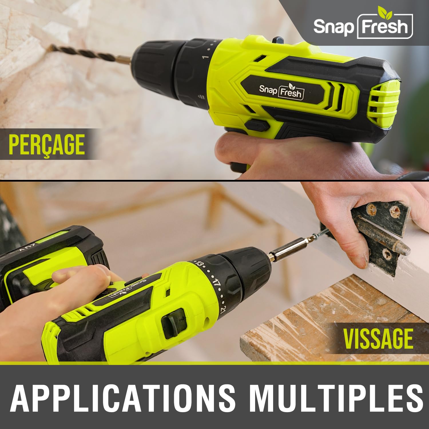 SnapFresh Perceuse Visseuse Sans Fil 20V – Légère et Compacte 0,8 kg, Couple 35 N·m, 2 Vitesses, LED, Batterie 2,0 Ah & Accessoires – Idéale pour le Bricolage et les Réparations à la Maison