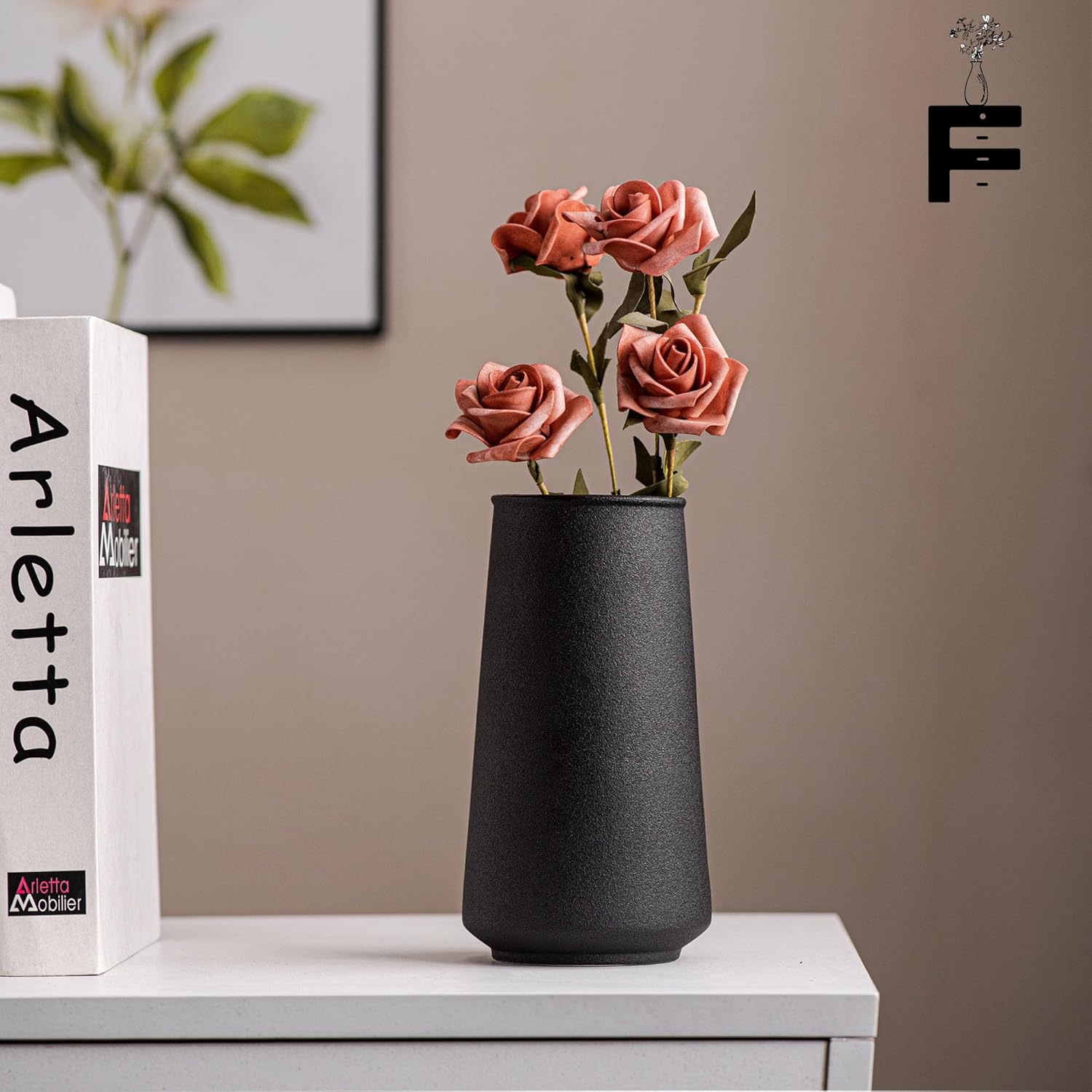 Black Vase Set of 2 - Matte Black Flower vase for Centerpieces, Small Big Boho Ceramic Vases for Home Decor, Fit for Flowers/Plants, Bathroom Decor