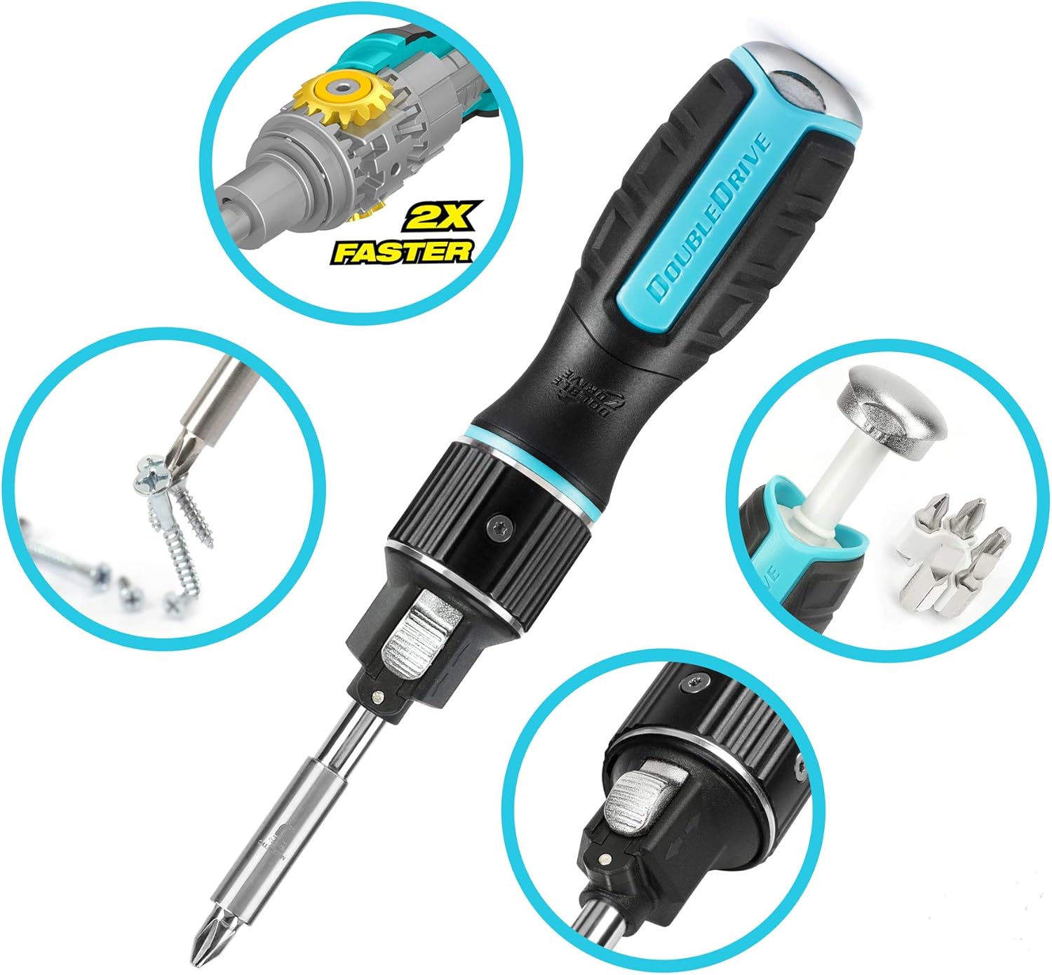 DOUBLEDRIVE Ratcheting Screwdriver Set - 2X Faster, 37-piece Magnetic Multi-bit Screw Drivers, Slotted/Philips/Pozi/Torx/Hex/Square, Repair Tool Kits for Laptop, PC, Furniture, DIY Hand Work : Tools & Home Improvement
