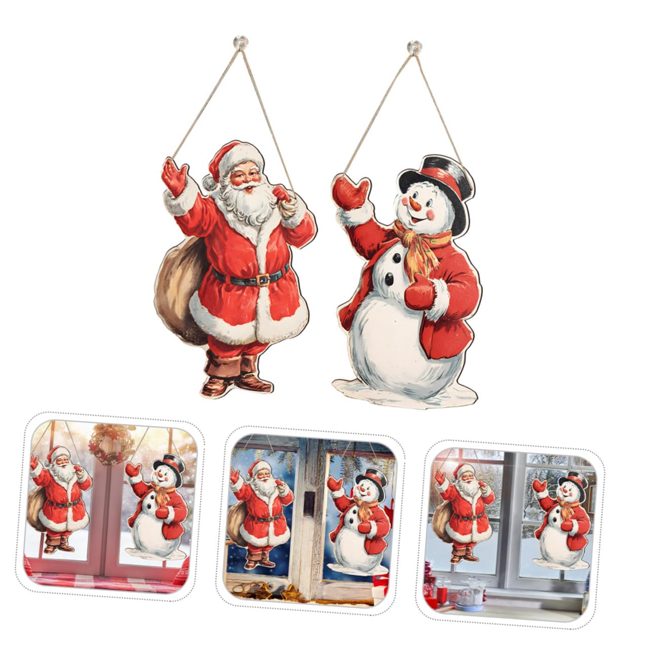 Cabilock 2stücke Weihnachtsmann-schneemann-türhänger aus Holz von Winter-türschild mit Schneeflocken-Design für Veranda und Haustür-Dekoration