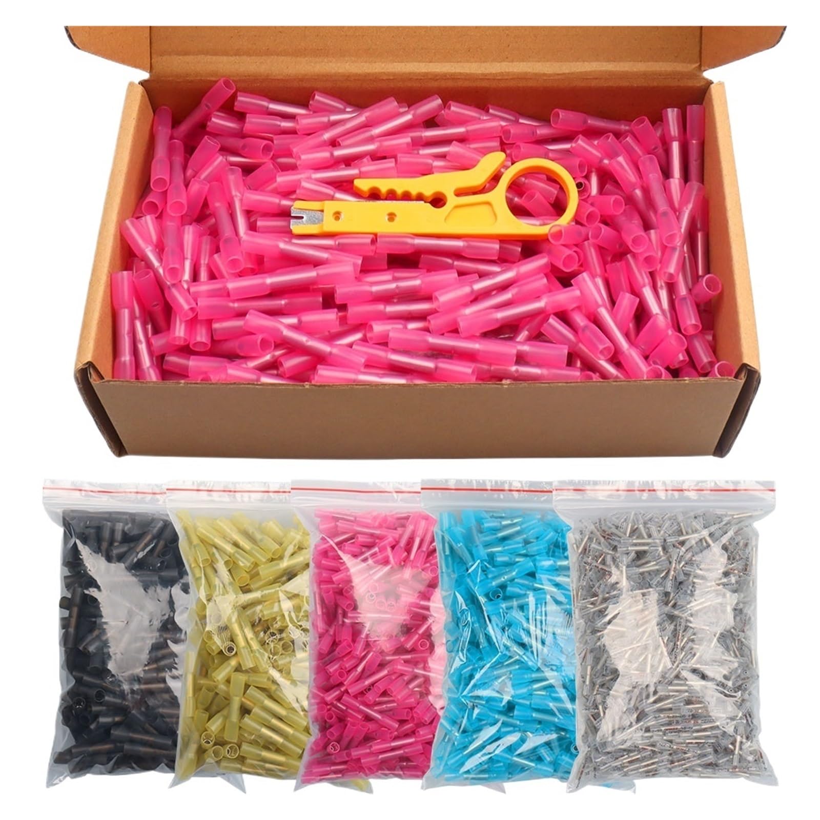 Schrumpfverbinder Drahtverbinder mit Lötdichtung | Wärmeschrumpfende Stoßverbinderhülse, isolierter elektrischer Spleiß for Schiffsverbindungen(Red boxed,500pcs)