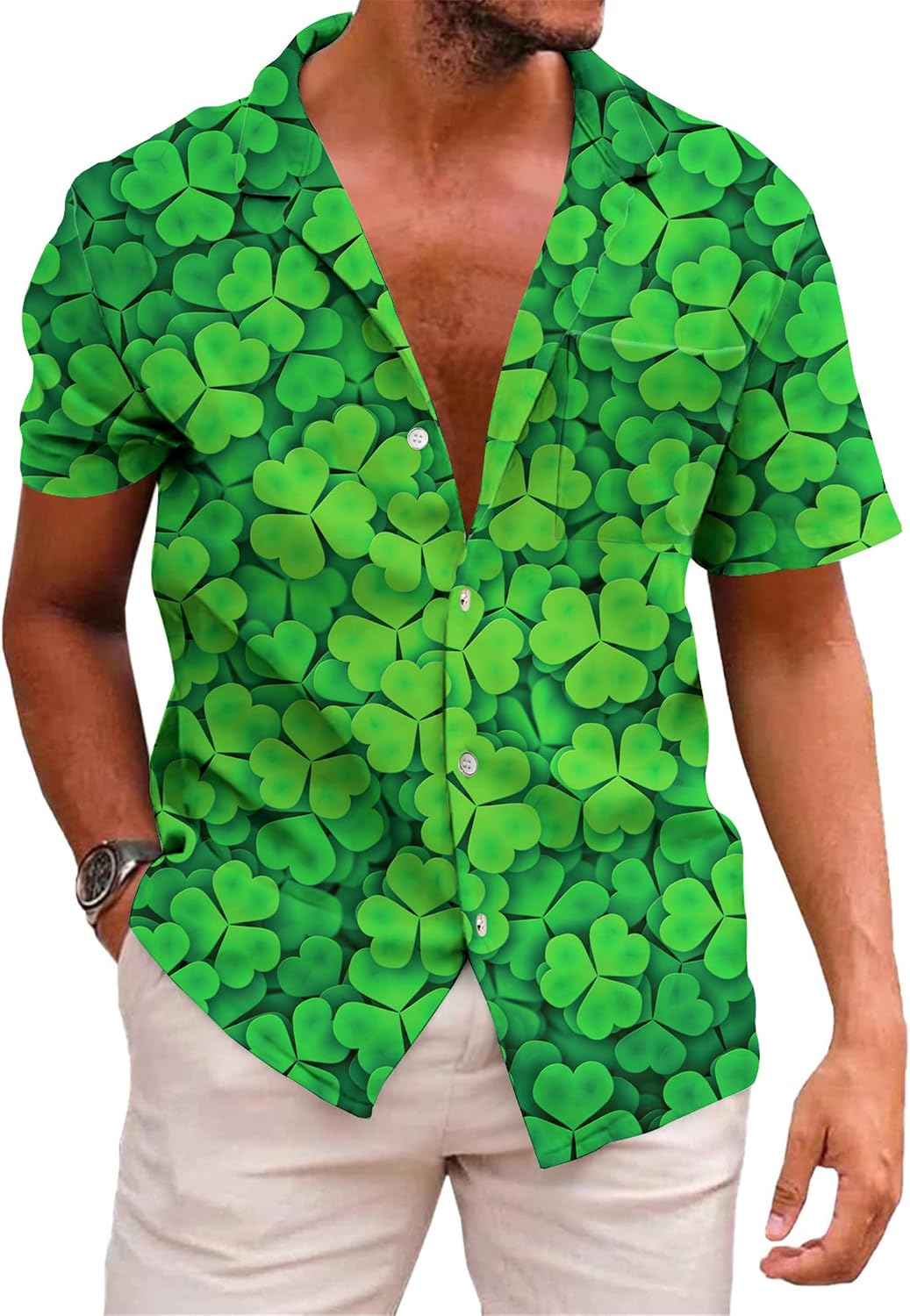 KYKU St Patricks Day Shirt Mens Hawaiian Shirts Short Sleeve Green Button Up Top