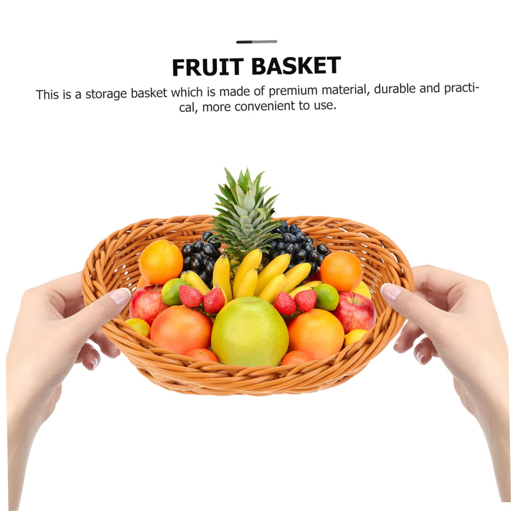 VINTORKY 2pcs Fruit Basket Bread Storage Basket Home Woven Basket Round Wicker Basket Vegetable Serving Basket Food Storage Basket Small Rattan Basket Bread Basket Plastic Brown re-usable