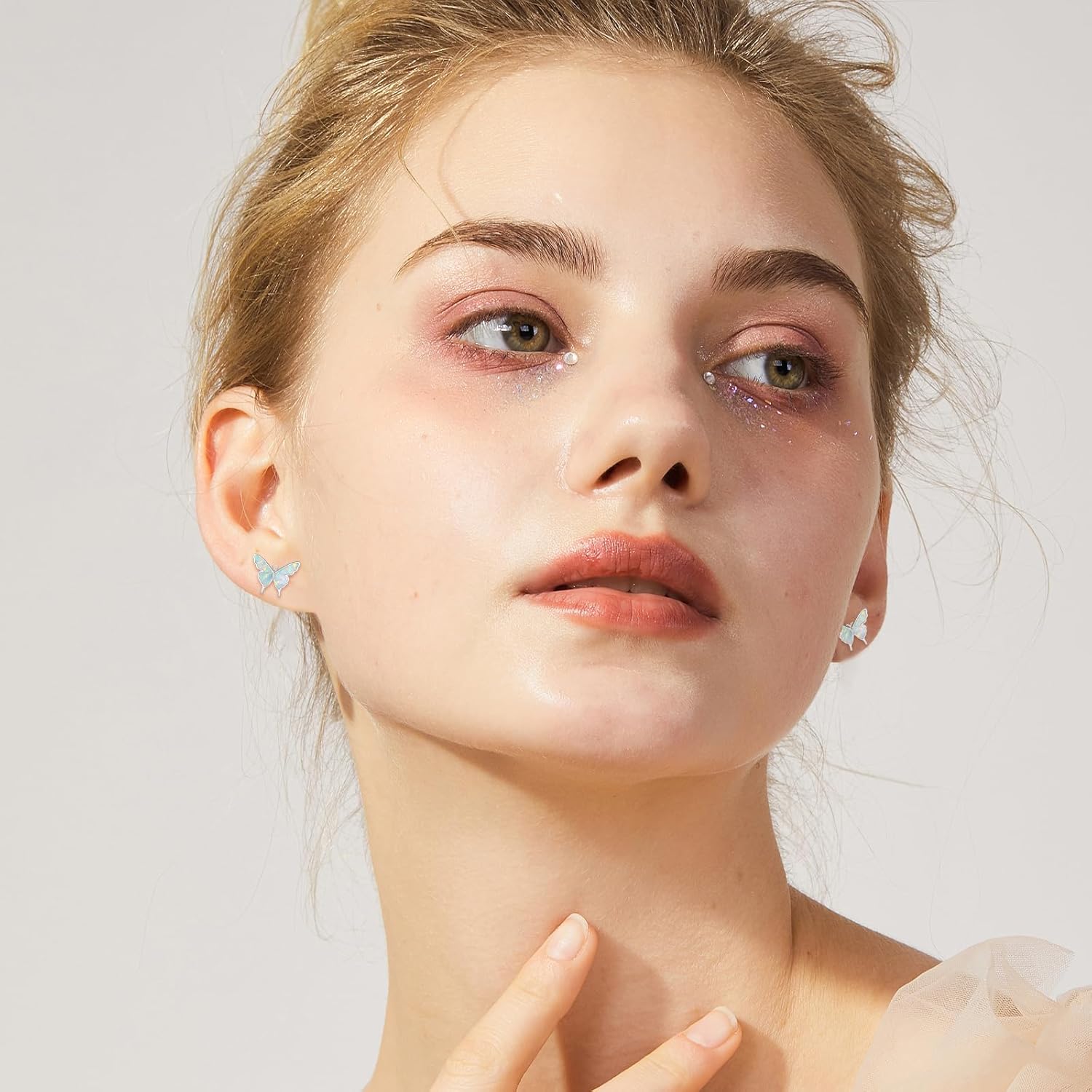 CUOKA MIRACLE Butterfly Earring Opal Butterfly Studs Earrings 925 Sterling Silver Hypoallergenic Butterfly Jewelry White/Black/Yellow/Orange/Purple/Blue/Green Stud Earrings for Sensitive Ears - Image 3