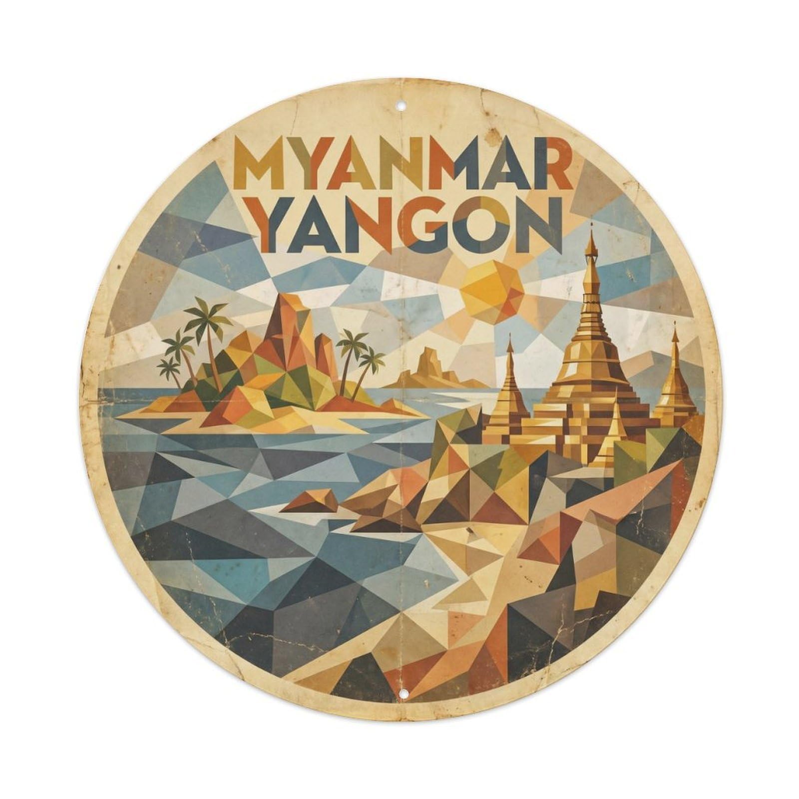Myanmar Yangon Ocean Coast Modern Cubist Metal Tin Sign