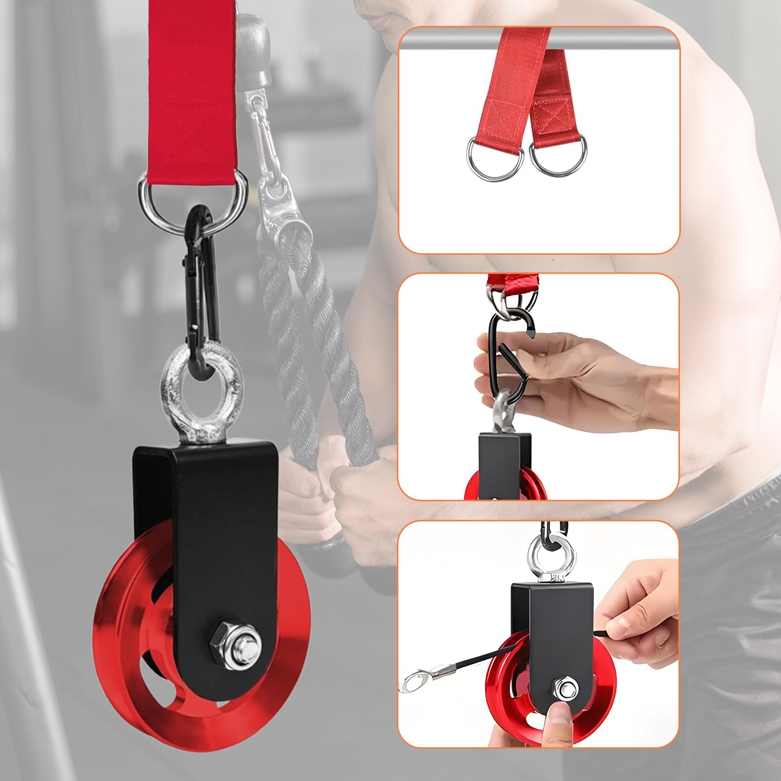 Rolka zwrotna 90 mm z uchwytem mocującym w kształcie litery U do linek nastawnych DIY Gym Sprzęt fitness, czerwony