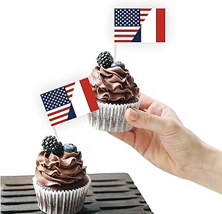 100PCS France America Friendship Flag Cake Topper,French America Cupcake Stand For Party Decoration Supplies