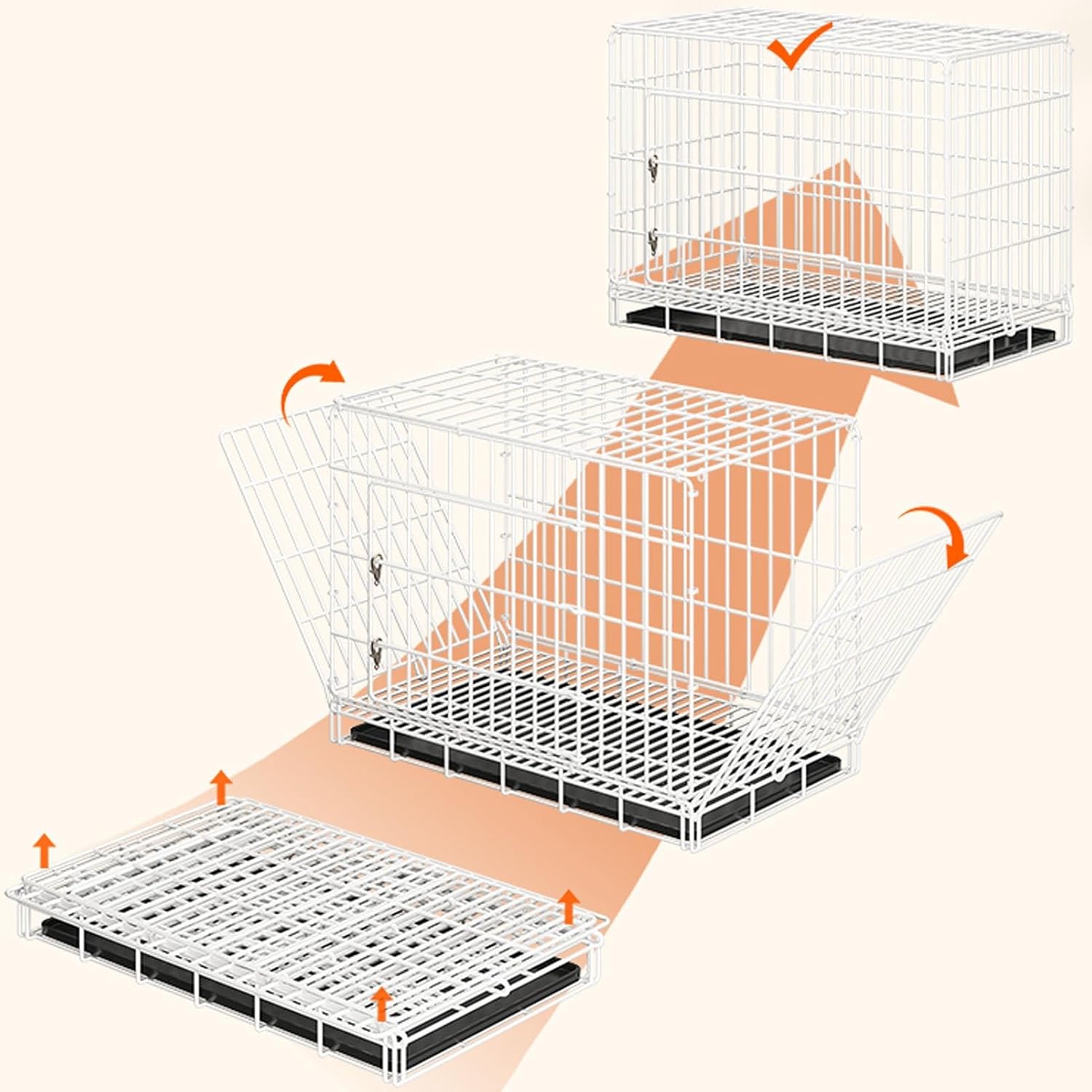 Iron Cat Cage Enclosure, Large Cats Cage, with Tray, Cats Cage Playpen, Semi-Enclosed Design Cat Enclosures, Installation-Free Integrated(White,24.4x16.9x20.8in)