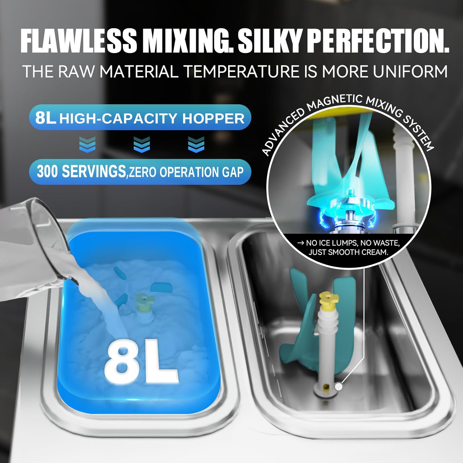 Diagram illustrating the magnetic mixing system within the hopper.