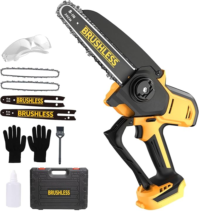 Mini Chainsaw Compatible With Dewalt 20V Battery MAX, 8 Inch & 6 Inch Cordless Pruning Chainsaws, 1000W Brushless Powered Mini Chain Saw for Tree Trimming (Not Battery)