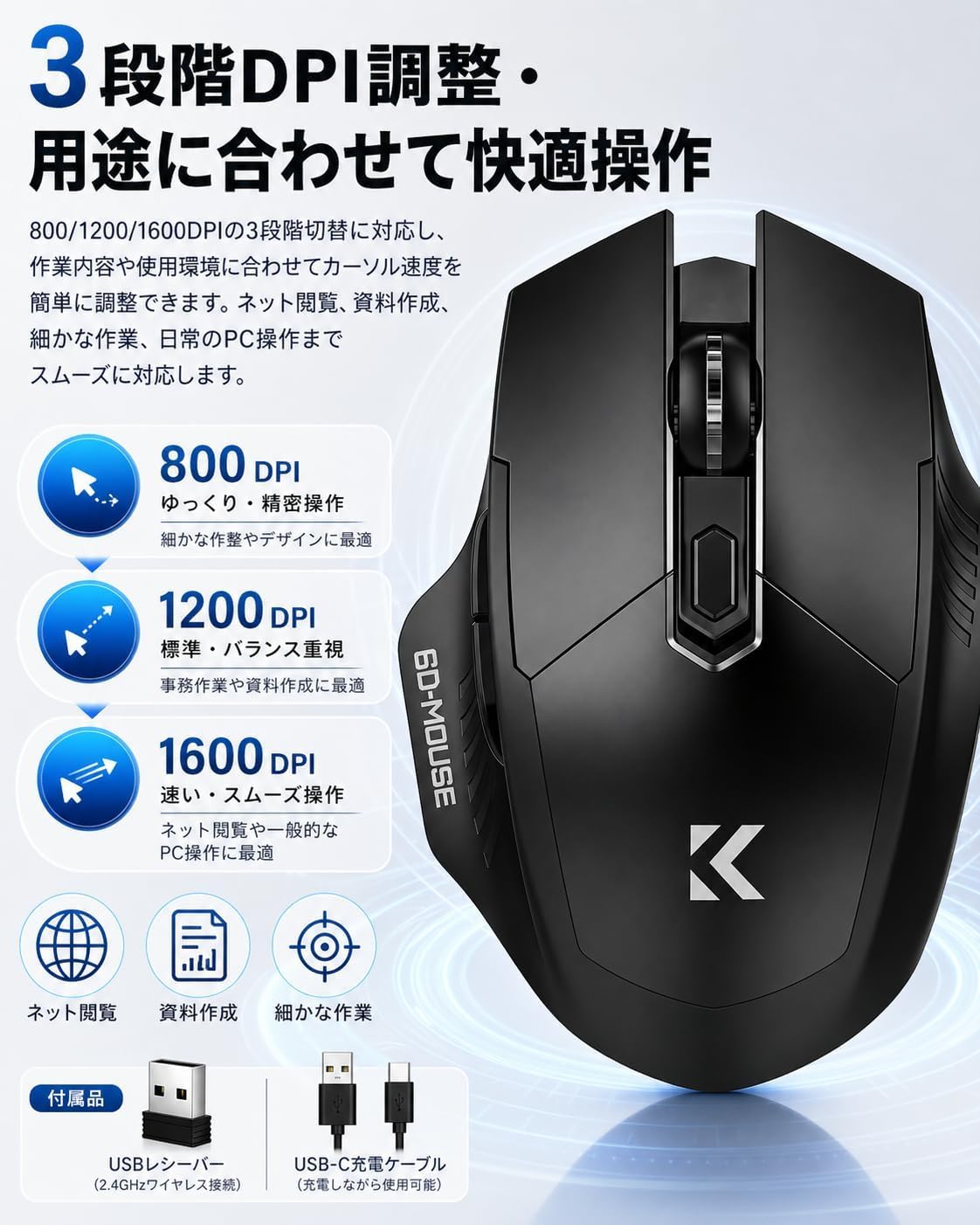 早い者勝ち❣️ ワイヤレスマウスBluetooth 5.0 USB-C US 早い者勝ち